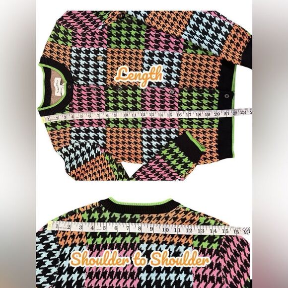 Teddy Fresh Houndstooth Cardigan Sweater Neon Colorblock Cotton H3H3 Size S - Picture 11 of 15